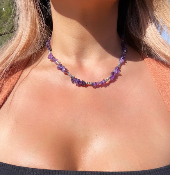 Natural Amethyst Chip Gemstone Crystal Necklace