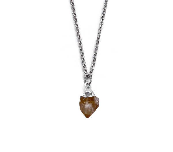 Petite Natural Citrine Gemstone Crystal Pendant 18" Necklace