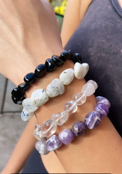 Clear Quartz Tumbled Gemstone Stretch Bracelet