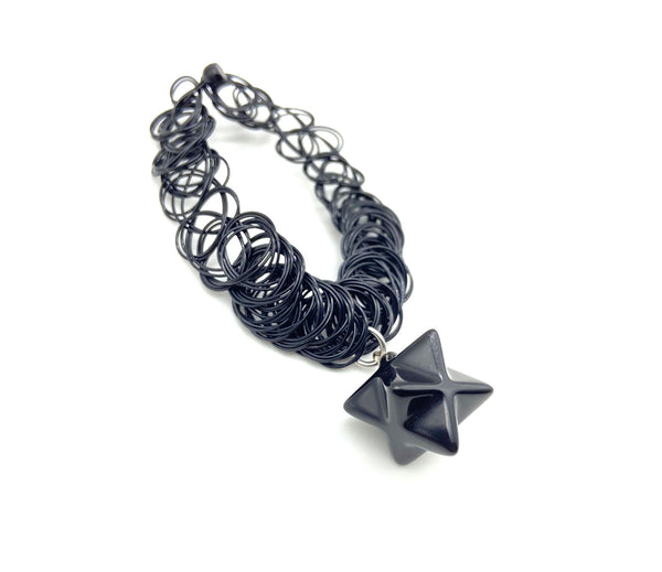 Natural Obsidian Merkaba Star Pendant Choker