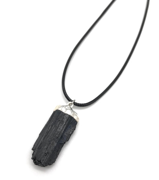 NATURAL GEMSTONE BLACK TOURMALINE HYPOALLERGENIC CORD NECKLACE 16 to 28 INCHES UNISEX