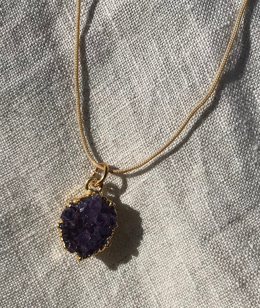 Natural Druzy Amethyst Nude Hypoallergenic Cord Necklace 16 to 28 Inches Unisex