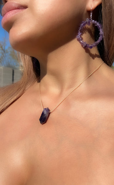 Natural Amethyst Nude Hypoallergenic Cord Necklace 16 to 28 Inches Unisex