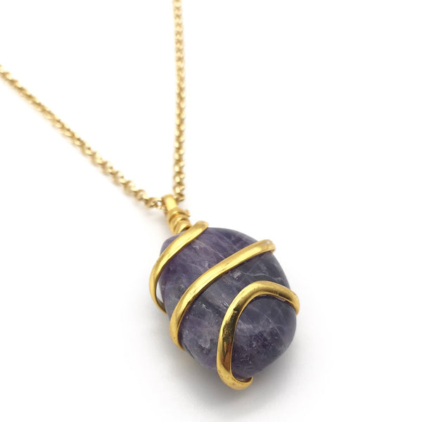 Natural Gold Amethyst Spiral Gemstone Crystal Pendant Necklace