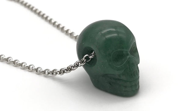 Natural Aventurine Skull Gemstone Crystal Pendant Necklace