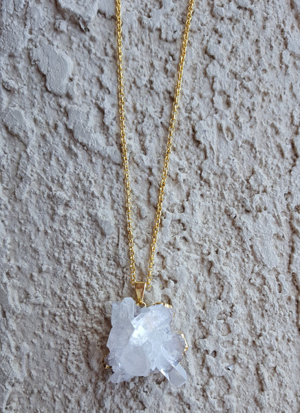 Natural Gold Quartz Cluster Gemstone Crystal Pendant Necklace