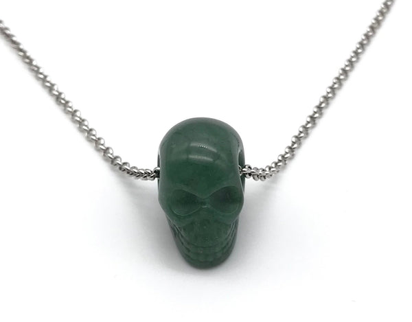 Natural Aventurine Skull Gemstone Crystal Pendant Necklace