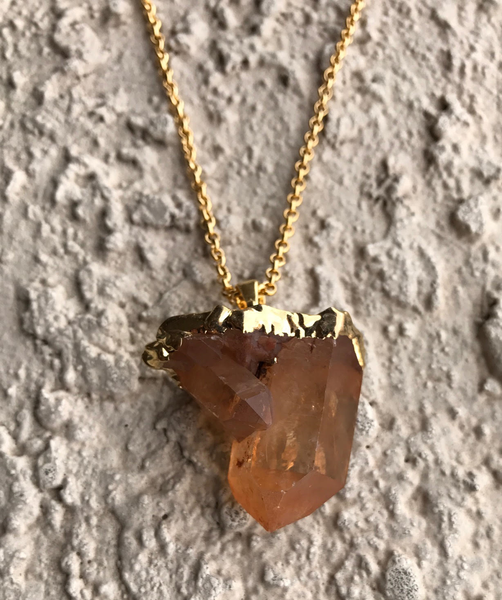 Natural Gold Tangerine Quartz Cluster Crystal Pendant Necklace