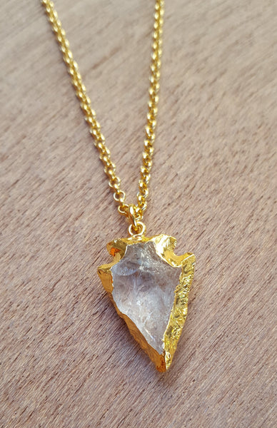 Natural Gold Rose Quartz Arrowhead Gemstone Crystal Pendant Necklace