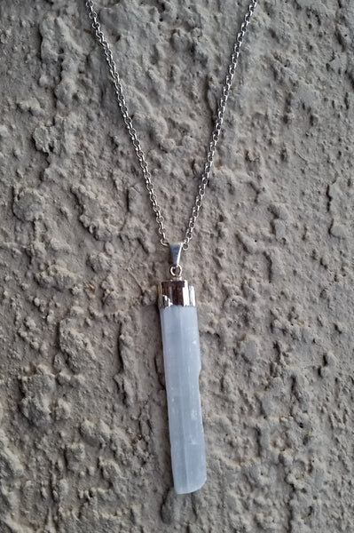Natural Selenite Blade Gemstone Crystal Pendant Necklace