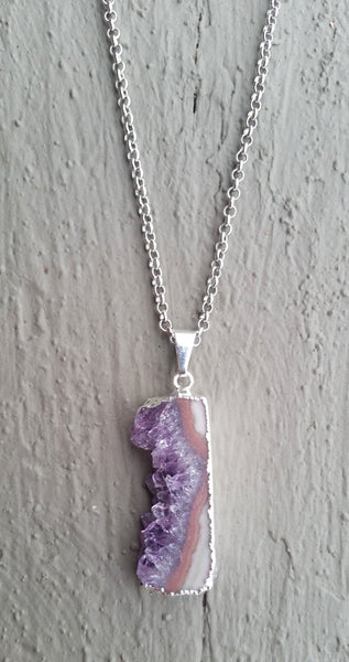 Natural Amethyst Slice Gemstone Crystal Pendant Necklace