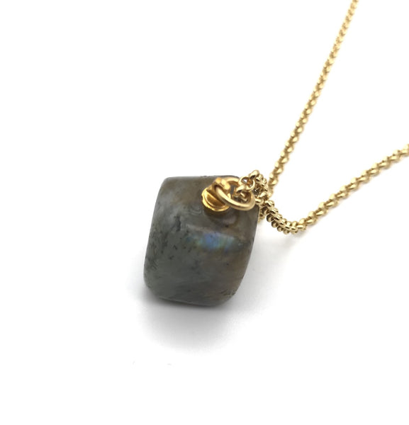 Natural Gold Labradorite Gemstone Crystal Pendant Necklace
