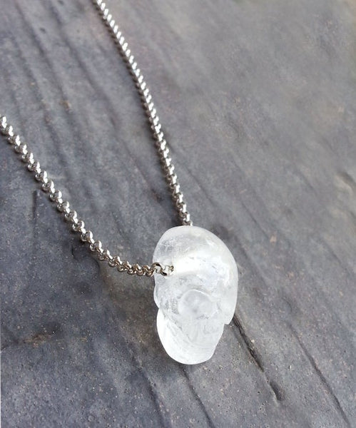Natural Quartz Skull Gemstone Crystal Pendant Necklace