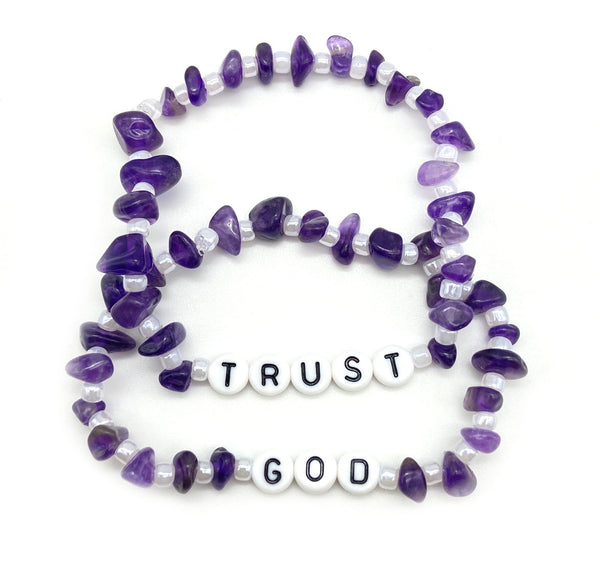 Trust God Set - Amethyst Crystal Healing Bracelet