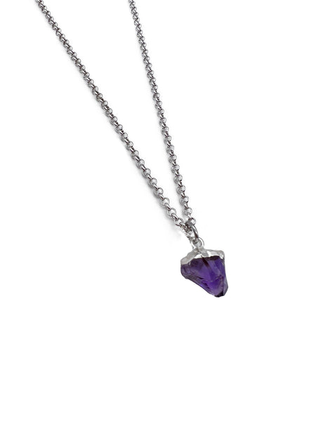 Petite Natural Amethyst Gemstone Crystal Pendant 18" Necklace