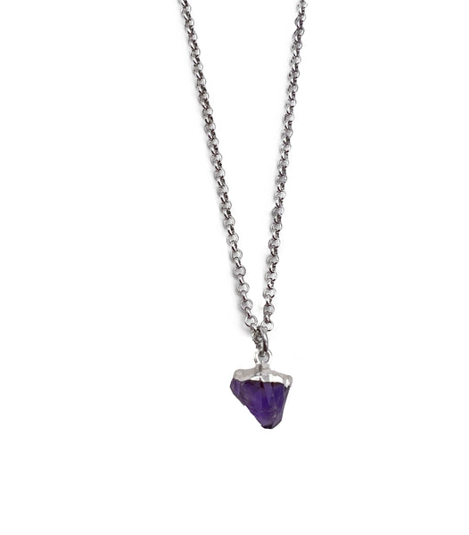 Petite Natural Amethyst Gemstone Crystal Pendant 18" Necklace