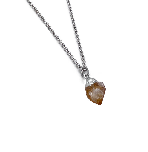 Petite Natural Citrine Gemstone Crystal Pendant 18" Necklace