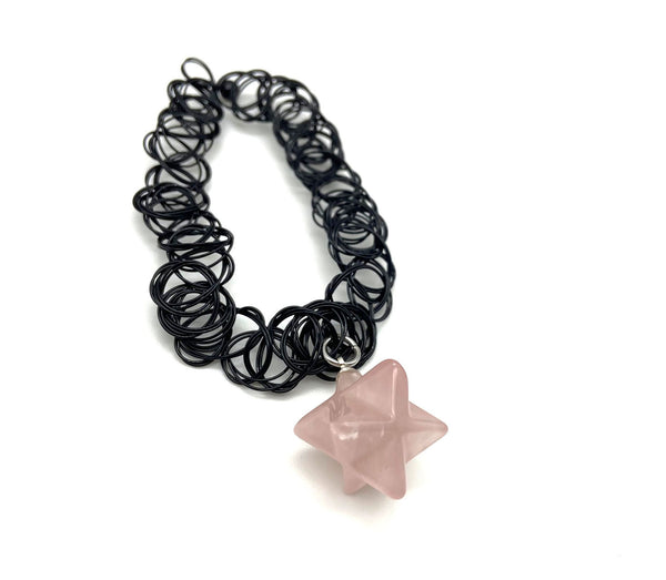 Natural Rose Quartz Merkaba Star Pendant Choker