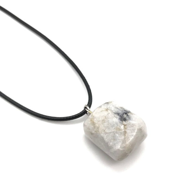RAW TUMBLED MOONSTONE HYPOALLERGENIC CORD NECKLACE 16 to 28 INCHES UNISEX