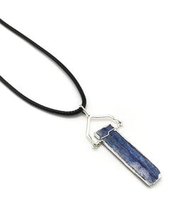 RAW SILVER HARNESS KYANITE CRYSTAL HYPOALLERGENIC CORD NECKLACE 16 to 28 INCHES UNISEX