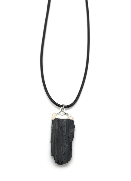 NATURAL GEMSTONE BLACK TOURMALINE HYPOALLERGENIC CORD NECKLACE 16 to 28 INCHES UNISEX