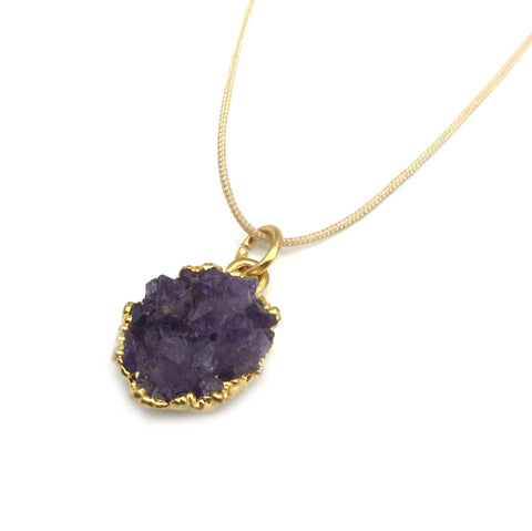 Natural Druzy Amethyst Nude Hypoallergenic Cord Necklace 16 to 28 Inches Unisex