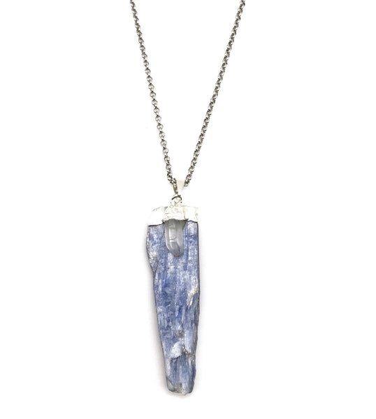 Natural Kyanite And Quartz Gemstone Crystal Pendant Necklace