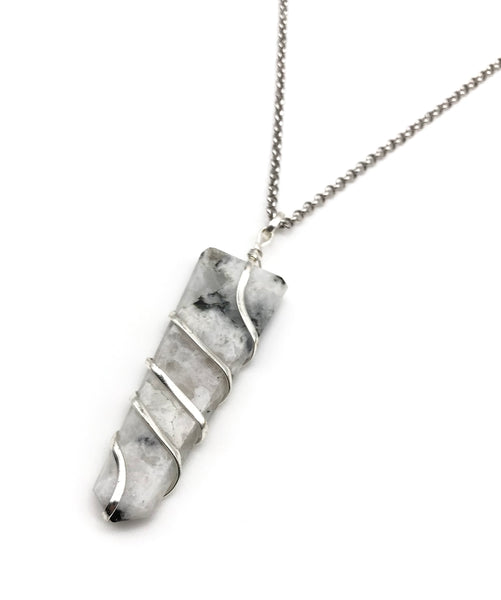 Natural Moonstone Flat Point Gemstone Crystal Pendant Necklace
