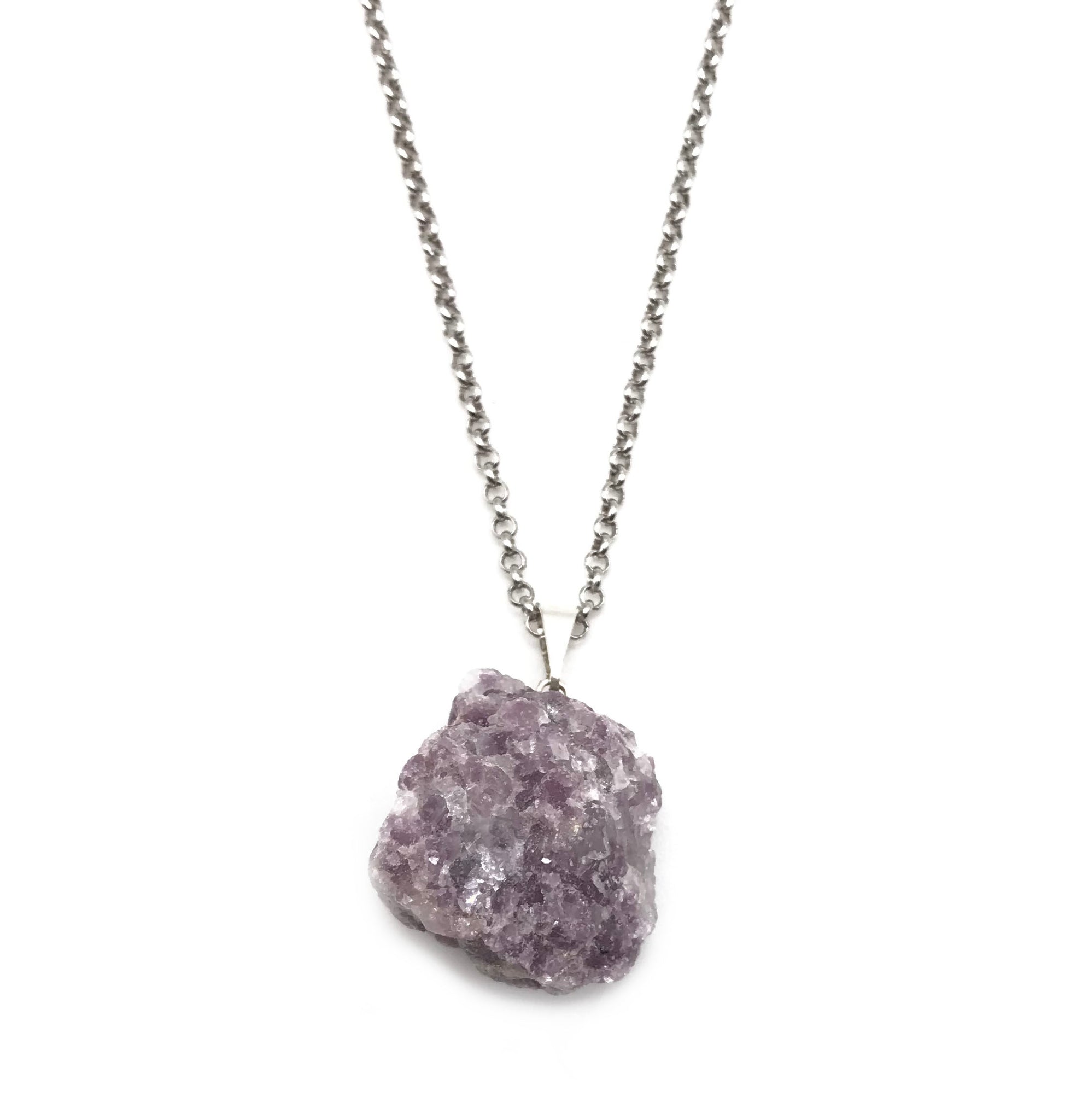Natural Lepidolite Gemstone Crystal Pendant Necklace