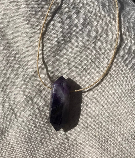 Natural Amethyst Nude Hypoallergenic Cord Necklace 16 to 28 Inches Unisex