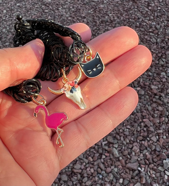 90s VINTAGE STRETCH CHOKER Flamingo, Bull Head, Cat