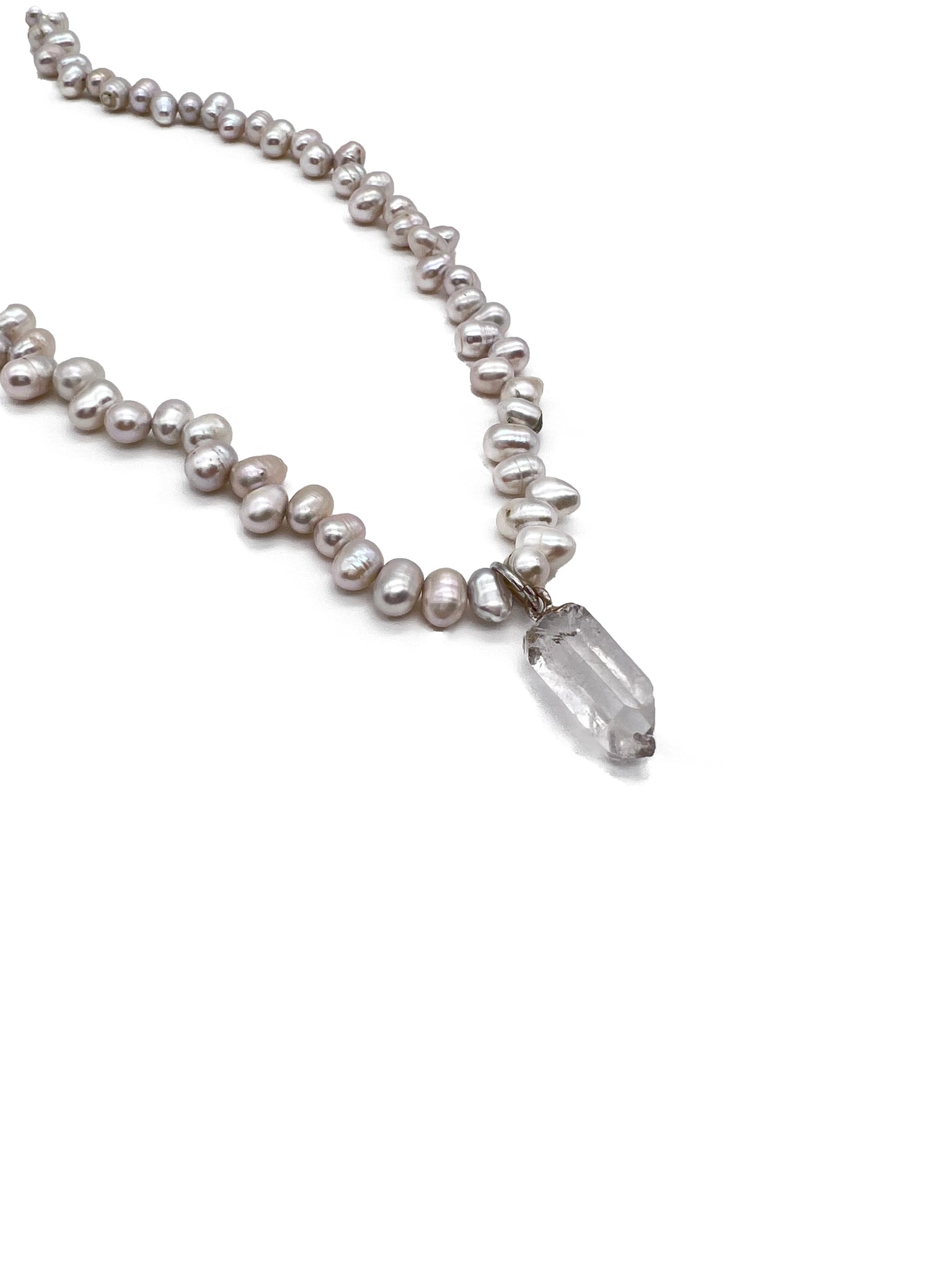 Natural Freshwater Pearl Quartz Gemstone Crystal Pendant 18" Necklace