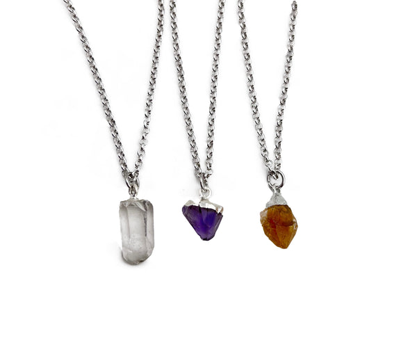 Petite Natural Citrine Gemstone Crystal Pendant 18" Necklace