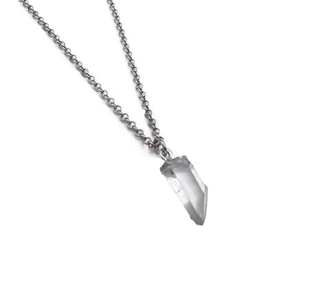 Petite Natural Quartz Gemstone Crystal Pendant 18" Necklace