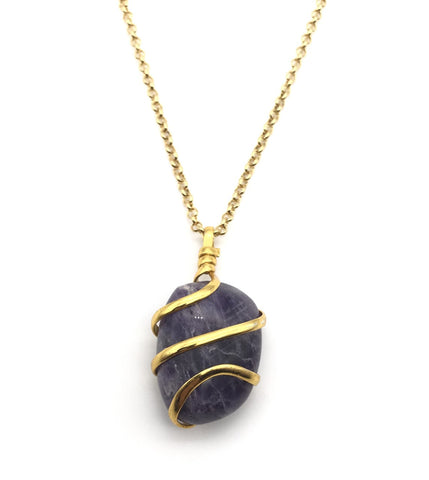 Natural Gold Amethyst Spiral Gemstone Crystal Pendant Necklace