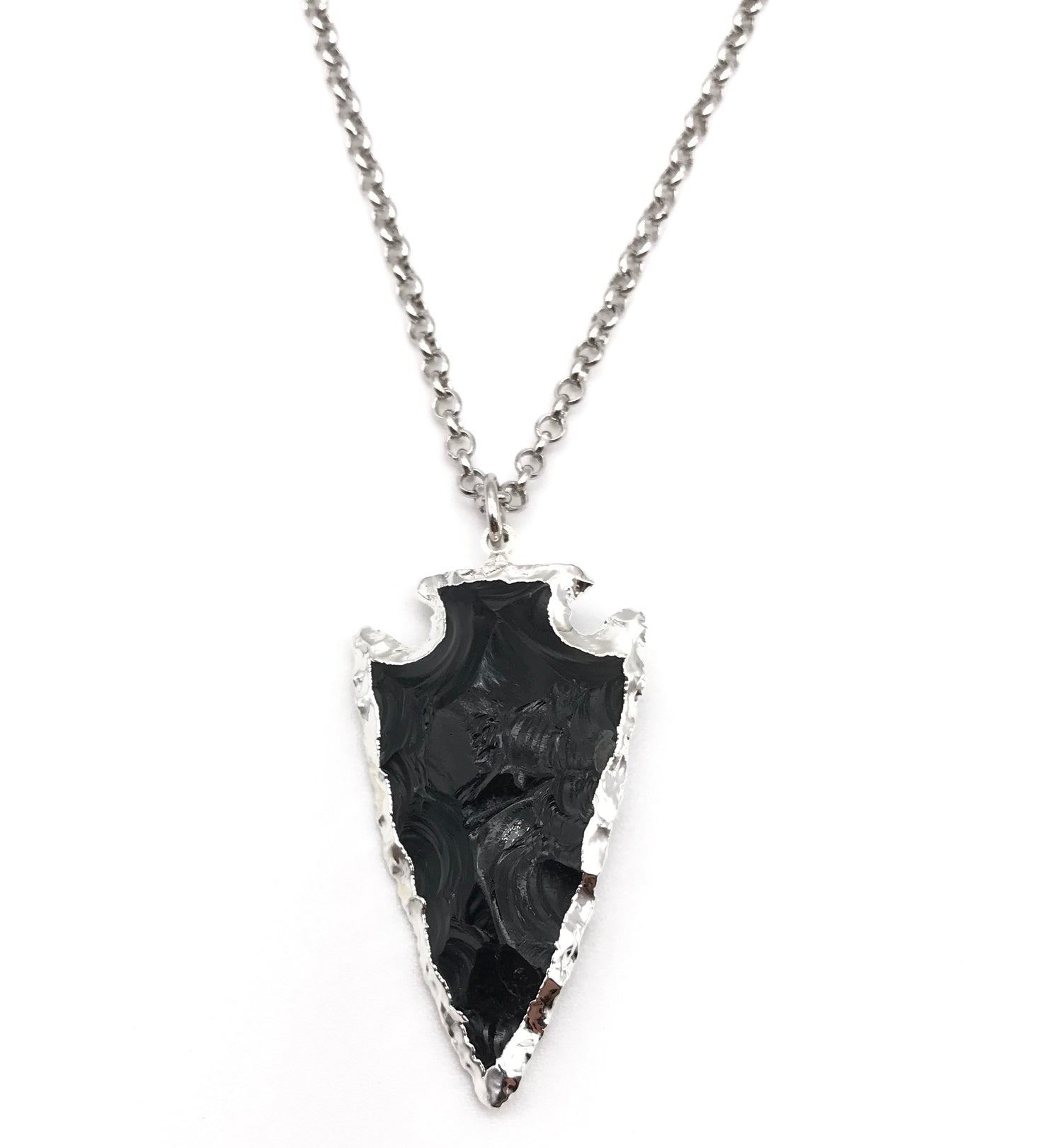 Natural Black Obsidian Arrowhead Crystal Pendant Necklace