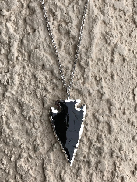 Natural Black Obsidian Arrowhead Crystal Pendant Necklace
