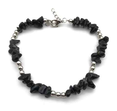 Natural Black Obsidian Silver Bracelet