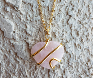 Natural Gold Rose Quartz Spiral Gemstone Crystal Pendant Necklace