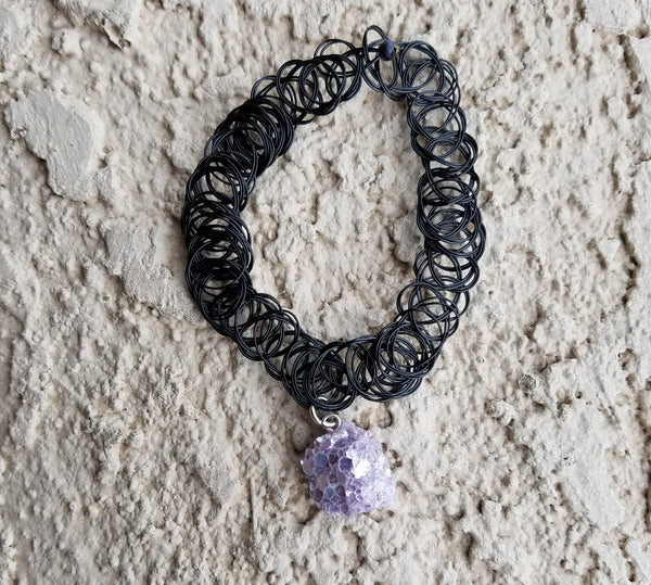 90s VINTAGE LEPIDOLITE CRYSTAL STRETCH CHOKER