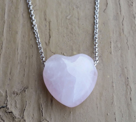 Natural Rose Quartz Heart Gemstone Crystal Pendant Necklace