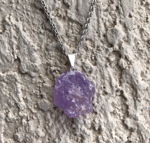 Natural Raw Amethyst Gemstone Crystal Pendant Necklace