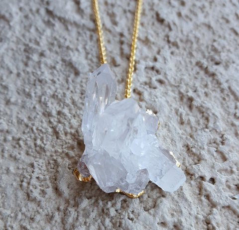 Natural Gold Quartz Cluster Gemstone Crystal Pendant Necklace