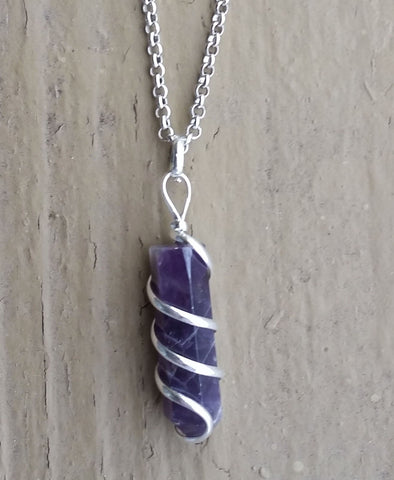 Natural Amethyst Round Spiral Gemstone Crystal Pendant Necklace