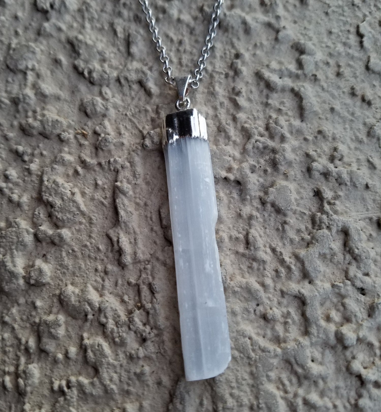 Natural Selenite Blade Gemstone Crystal Pendant Necklace