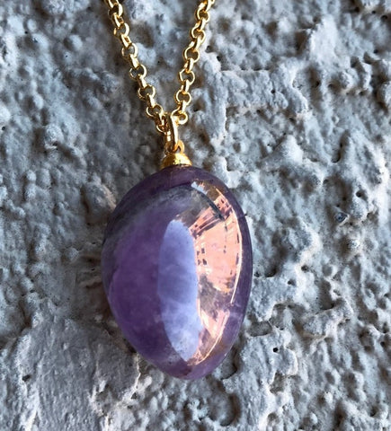 Natural Gold Amethyst Tumbled Gemstone Crystal Pendant Necklace