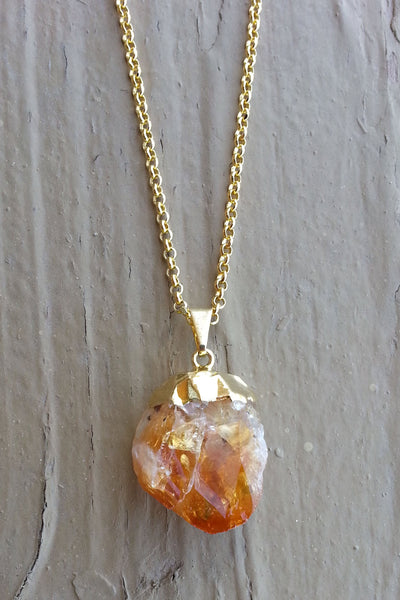 Natural Gold Citrine Gemstone Crystal Pendant Necklace