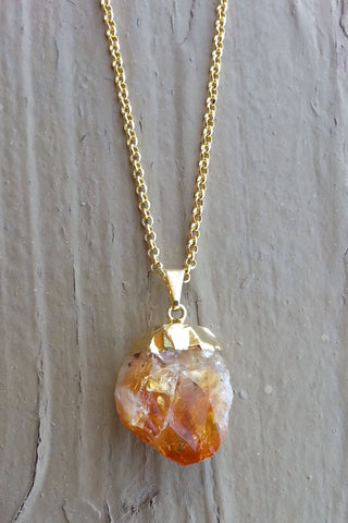 Natural Gold Citrine Gemstone Crystal Pendant Necklace
