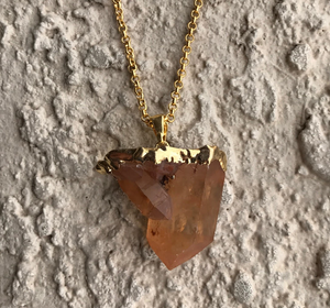 Natural Gold Tangerine Quartz Cluster Crystal Pendant Necklace