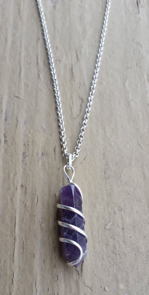 Natural Amethyst Round Spiral Gemstone Crystal Pendant Necklace